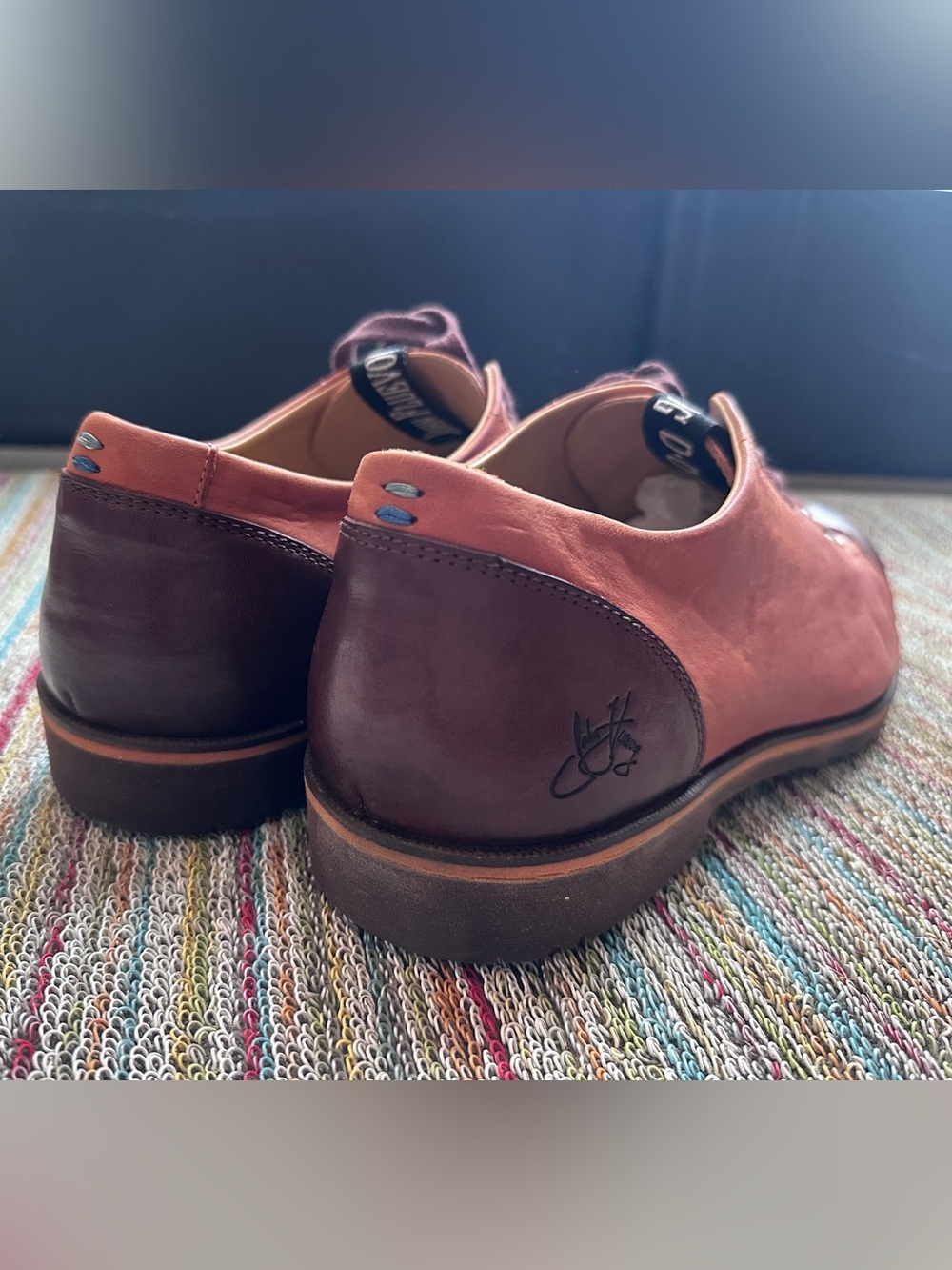 Fluevog EXCELLENT Radio 2 Putra brown/orange retro lace-up derby shoe -M12 - Picture 4 of 16